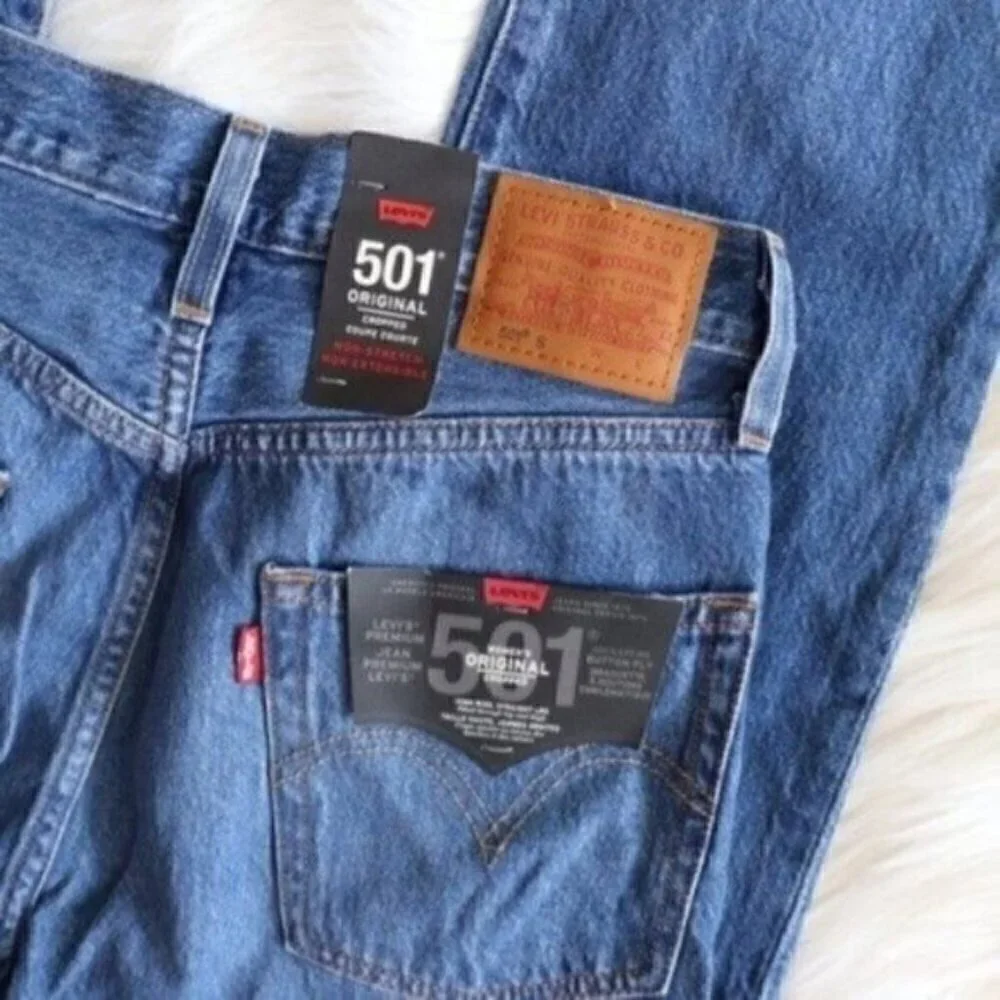 NWT Levi's 501 Cropped Straight Leg Denim Jeans Size 26 Raw Hem Midwash Blue
